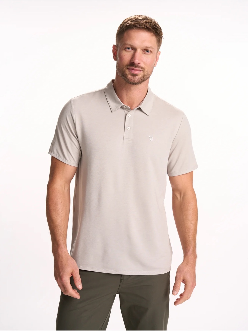 Vuori Men’s Knit Twill Polo Shirt Size Large Beachsand Heather